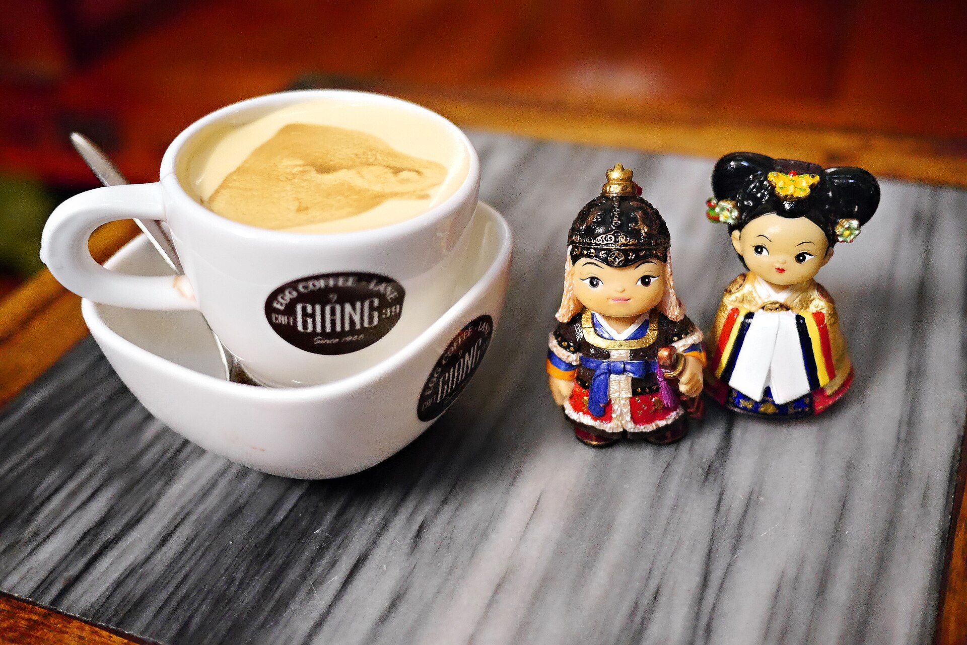 Egg coffee at Cafe Giang, Hanoi. The photo shows the cafe’s serving; it does not establish the home quantities or whether pasteurised yolks were used.