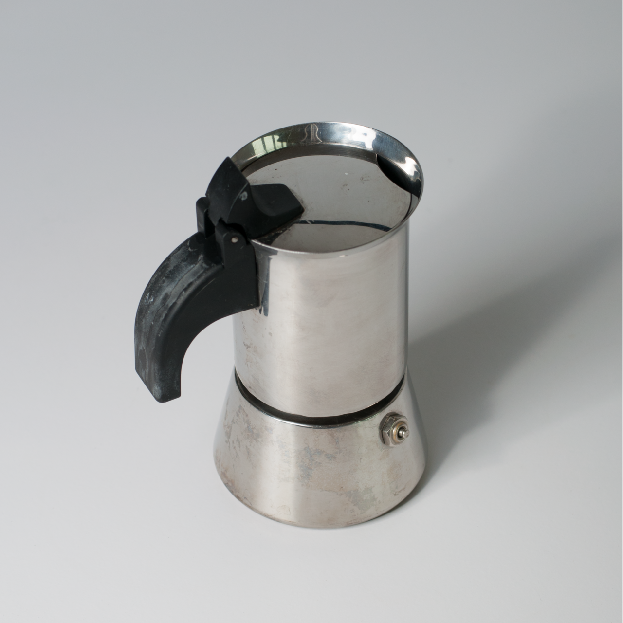 A real assembled moka pot. Representative equipment image; the exact model pictured is not established.