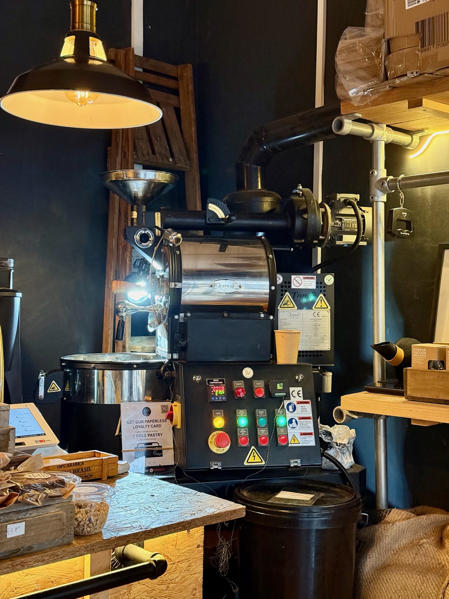 Coffee roasting equipment in an operating setting